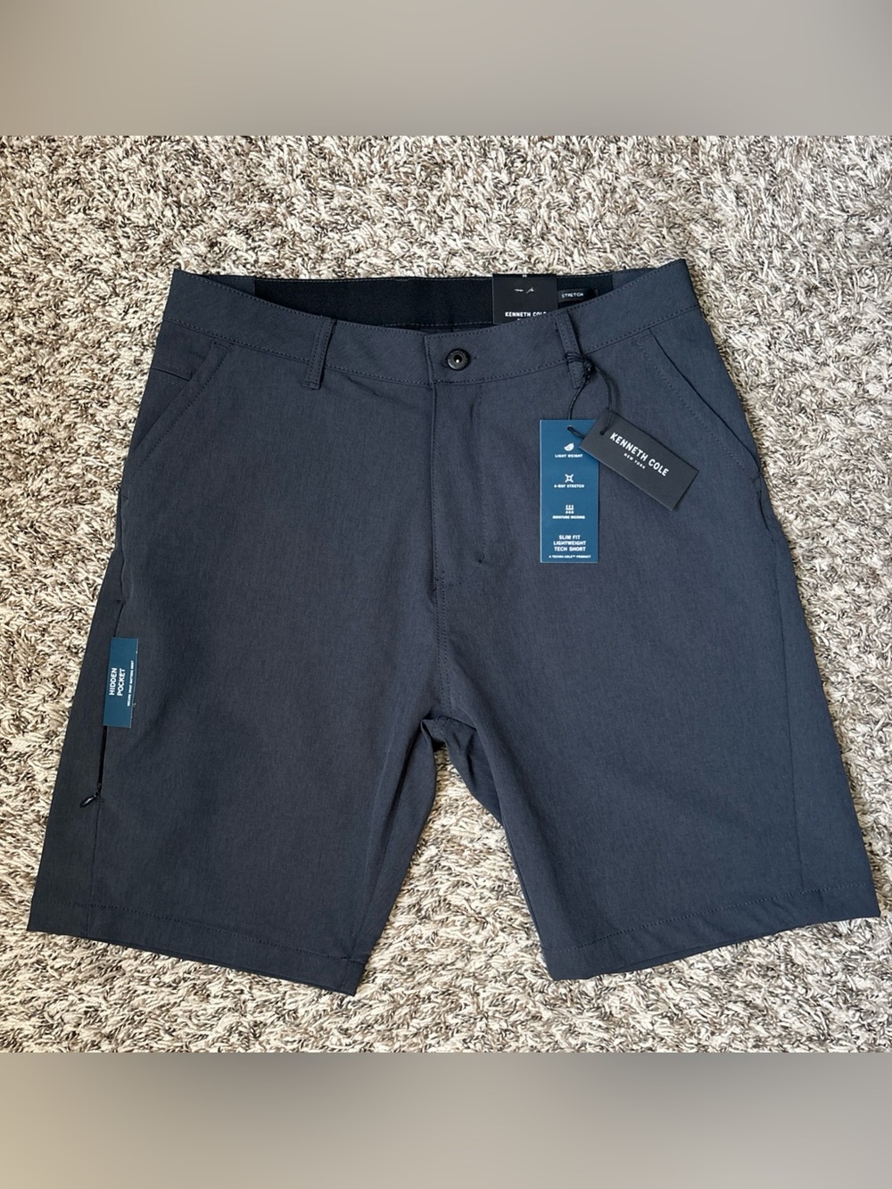 Kenneth Cole Men's Black Flat Front Performance Shorts